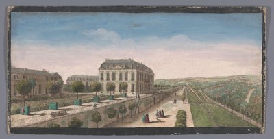 Gezicht op het terras met sinaasappelbomen van het Chateau de Belle-Vue te Meudon door Anonymous