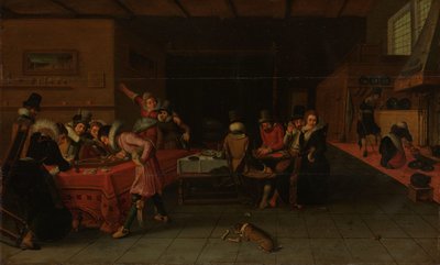 Interieur van een taveerne of bordeel met mensen die drinken en trictrac spelen door Anonymous