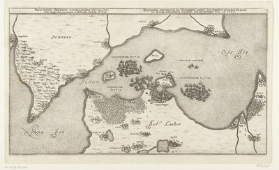 Kaart van de zeeslag tussen de Zweedse en Deense vloten in de Belt, 1644 door Anonymous