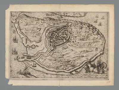 Kaart van het eiland Voorne en plattegrond van Brielle, 1572 (Briel) door Anonymous