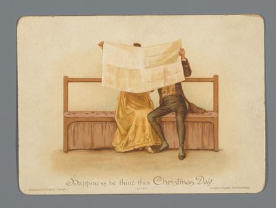 Kerstkaart met een man en vrouw die samen de krant lezen door Anonymous