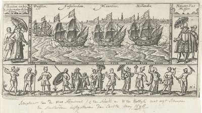 Kopie naar de oorspronkelijke titelprent voor Houtmans Journael vande reyse der Hollandtsche schepen ghedaen in Oost Indien,1598 door Anonymous
