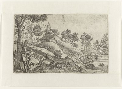 Landschap met doedelzak spelende herder door Anonymous