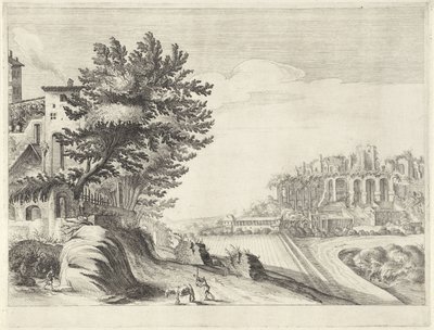 Landschap met een ruïne door Anonymous