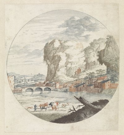Landschap met rivier en rotsen door Anonymous