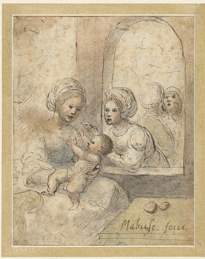 Maria met kind en drie andere figuren door Anonymous