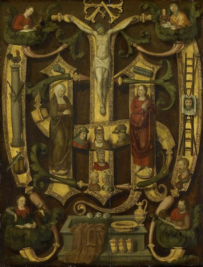 Monogram van Christus gecombineerd met instrumenten van de Passie door Anonymous