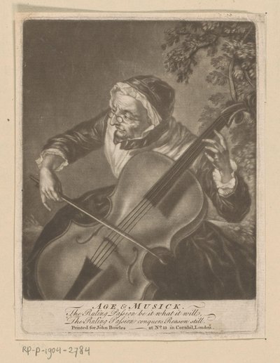 Oude vrouw speelt cello door Anonymous