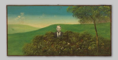 Portret van een onbekende man in een geschilderd landschap door Anonymous