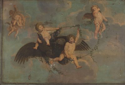 Putti met een adelaar op wolken door Anonymous