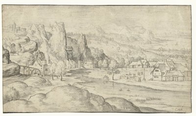 Rivierlandschap met watermolen en steile rotsen door Anonymous