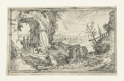 Rotslandschap met pad langs waterval door Anonymous