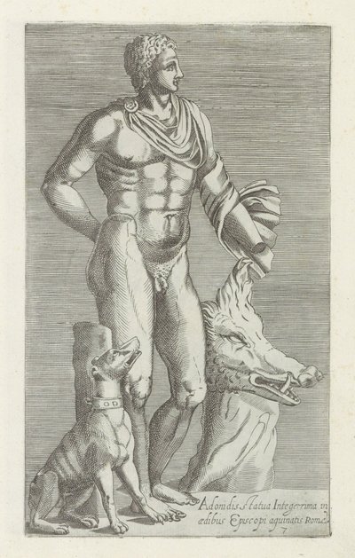 Sculptuur van Adonis met jachthond en kop van een everzwijn door Anonymous