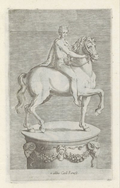 Sculptuur van een naakte jongen op een paard door Anonymous
