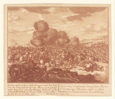 Slag tussen keizerlijke troepen en de Spanjaarden op Sicilië, juni 1719 door Anonymous