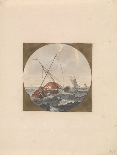 Strijken van het zeil Schepen op zee (serie B) door Anonymous