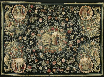 Tafelkleed met de geschiedenis van Jozef en een bloemenpatroon door Anonymous