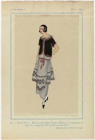 Très Parisien, 1923, No 6: 8. JEUNE FILLE. - Robe en voile Algéria door Anonymous
