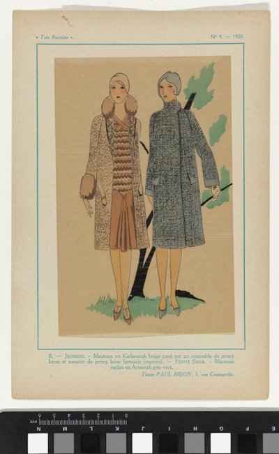 Très Parisien, 1928, No. 9: 8.- JEUNESSE. Manteau en Kadsourah door Anonymous