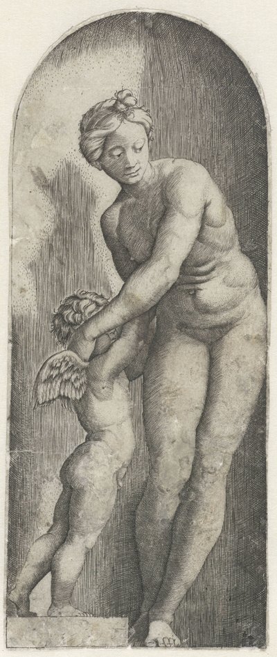 Venus en Amor staand in nis door Anonymous
