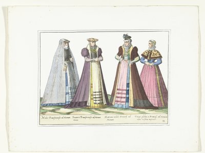Vier vrouwen gekleed volgens de Duitse mode in Frankfurt, ca. 1580 door Anonymous