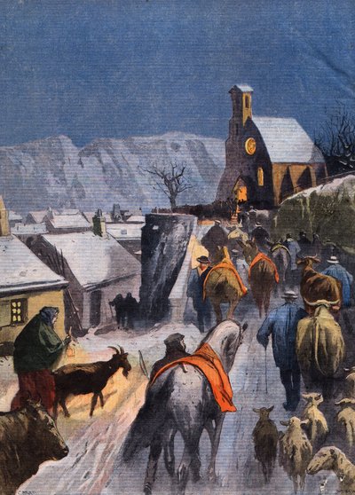 Een gewoonte in de Cevennen: Kerstmis van de Betes. Gravure uit de krant 