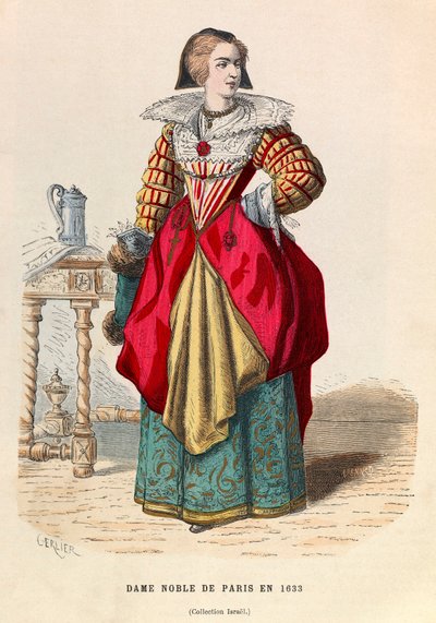 Een adellijke dame van Parijs 1633 - Een adellijke vrouw in Parijs 17e eeuw - privécollectie door Anonymous Anonymous