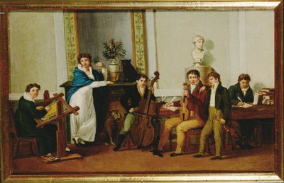 Een trio voor strijkers in een burgerlijke setting ... (schilderij op doek) door Anonymous Anonymous