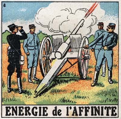 Affiniteitsenergie: kanonniers die explosieven afvuren. Anonieme illustratie uit 1925. Privécollectie. door Anonymous Anonymous