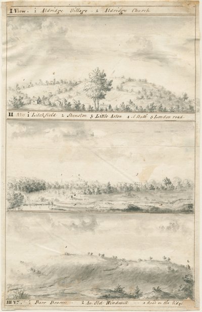 Panoramisch uitzicht op Aldridge: sepia tekening, nd [?19e eeuw] door Anonymous Anonymous