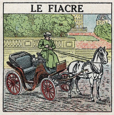 Dierlijke tractie: de fiacre. Anonieme illustratie uit 1925. Privécollectie. door Anonymous Anonymous