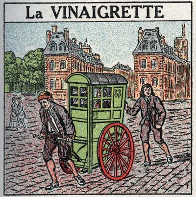 Dierlijke tractie: de rolstoel of “dressing” in de 17e-18e eeuw. Anonieme illustratie uit 1925. Privécollectie. door Anonymous Anonymous