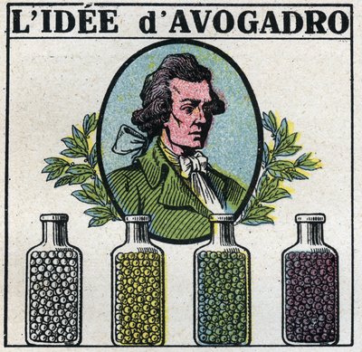 Atomen: Het idee van Amedeo Avogadro. Anonieme illustratie uit 1925. Privécollectie. door Anonymous Anonymous