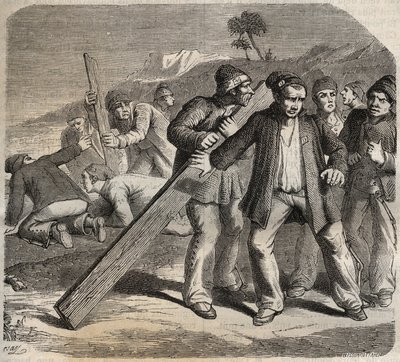 Poging tot ontsnapping bij het Fort van Belle-Île-en-Mer in de 19e eeuw. Gravure in 