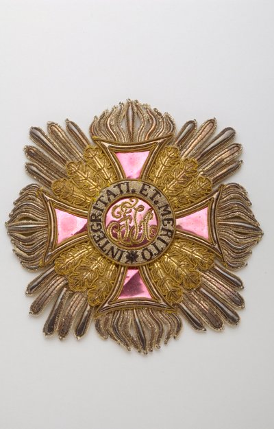 Oostenrijk - Orde van Leopold: plaque van ridder grootkruis behorend tot Charles Louis Huguet, Markies van Semonville (1759-1839) - Begin 19e eeuw - Borduursels van goud, zilver en zijden draden, crantilla, pailletten en tinsels - Ziel van groot canvas en  door Anonymous Anonymous