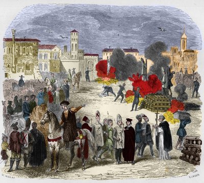 Autodafe in de 16e eeuw. Illustratie in "Mysteries van de Inquisitie en andere geheime genootschappen van Spanje" door Victor de Fereal, Suberwick, Manuel Galo de Cuendias. Uitgegeven door P. Boizard door Anonymous Anonymous