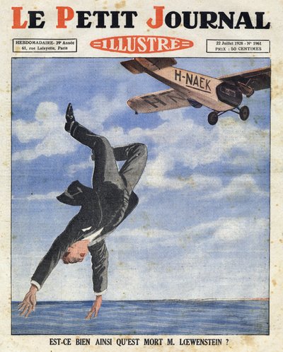 Belgische bankier Alfred Loewenstein stierf (1877-1924) toen hij op 4 juli 1928 uit een vliegtuig in het water van het Engelse Kanaal viel, 