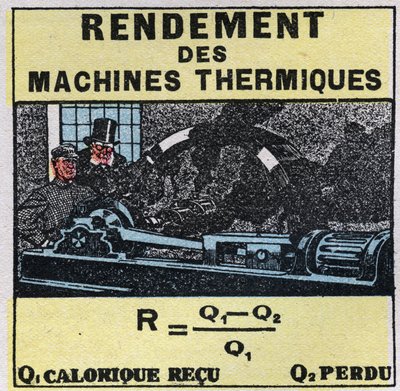 Calorimetrie: efficiëntie van thermische machines. Anonieme illustratie uit 1925. Privécollectie. door Anonymous Anonymous