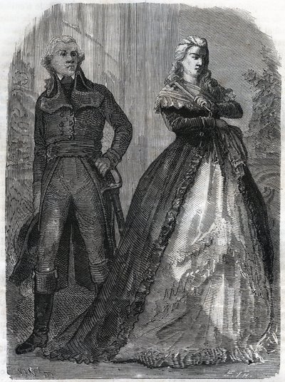 Charles François du Périer genaamd Dumouriez (1739-1823), Franse generaal met koningin Marie Antoinette (1755-1793). Gravure uit 1866 in “Histoire de la Révolution française” door Adolphe Thiers. Privécollectie. door Anonymous Anonymous