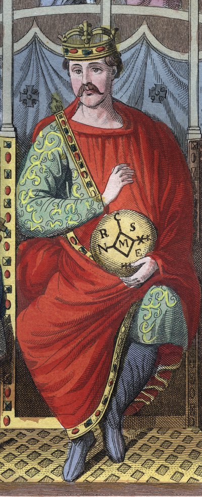 Karel de Kale, koning van West-Francië, Italië en Heilig Roomse keizer, 823 - Portret van Karel II de Kale (823 - 877), koning van Frankrijk - gravure uit 