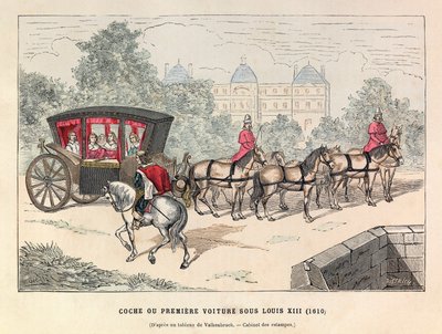 Koets of eerste wagen onder het bewind van koning Lodewijk XIII (1601 - 1643) door Anonymous Anonymous
