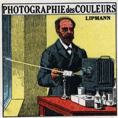 Kleurenfotografie: het proces uitgevonden door Gabriel Lippmann (1845-1921) in 1891. Anonieme illustratie uit 1925. Privécollectie. door Anonymous Anonymous