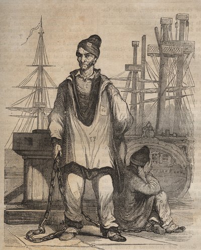 Veroordelingen tot levenslang in de Rochefort Bagne in de 19e eeuw. Gravure in Histoire des bagnes depuis leur création à nos jours (1877) door Pierre Zaccone. door Anonymous Anonymous