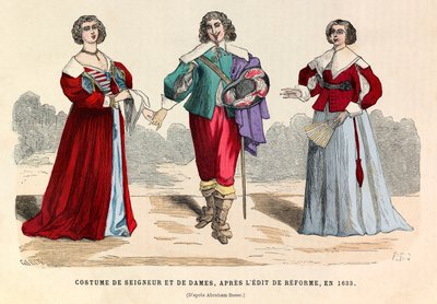 Kostuums van heren en dames na de hervormingsedit in Parijs in 1633 - privécollectie door Anonymous Anonymous