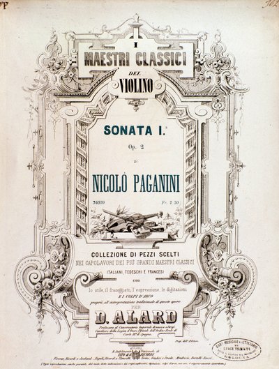 Omslag van muzikale partituur van Sonata 1, op 2 door N Paganini door Anonymous Anonymous