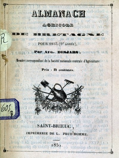 Omslag van de Almanach Agricole de Bretagne door Anonymous Anonymous