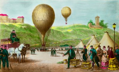 Vertrek van een ballonpost en postduiven bij het beleg van Parijs in 1870 - privécollectie door Anonymous Anonymous