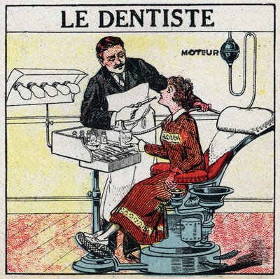 Elektrische gereedschappen: de tandarts. Anonieme illustratie uit 1925. Privécollectie. door Anonymous Anonymous