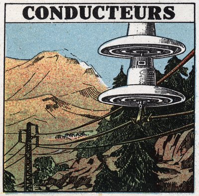 Elektrische verschijnselen: geleiders van elektriciteit. Anonieme illustratie uit 1925. Privécollectie. door Anonymous Anonymous