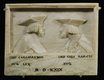 Keizer Maximiliaan I en zijn kleinzoon Keizer Karl V ... (albast) door Anonymous Anonymous